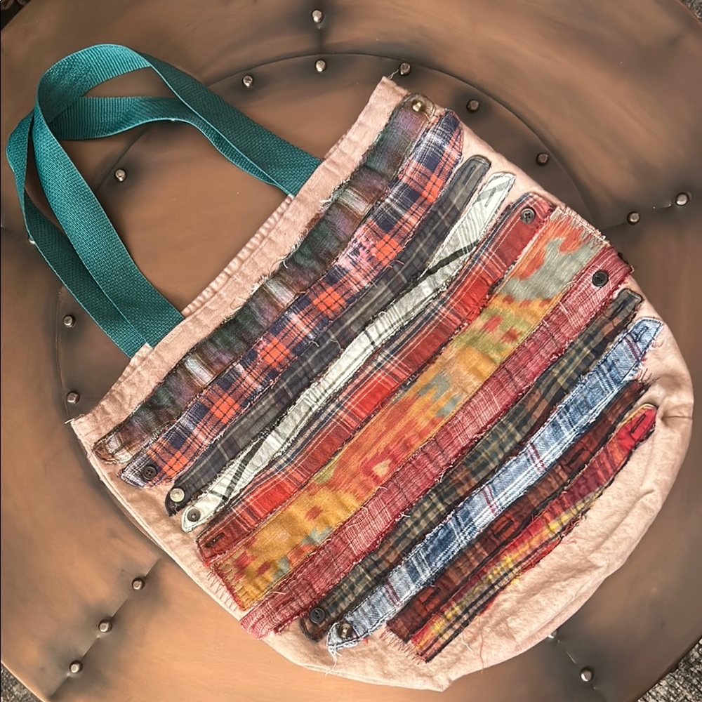 Upcycled patched and dyed bohemian reusable shopping tote bag